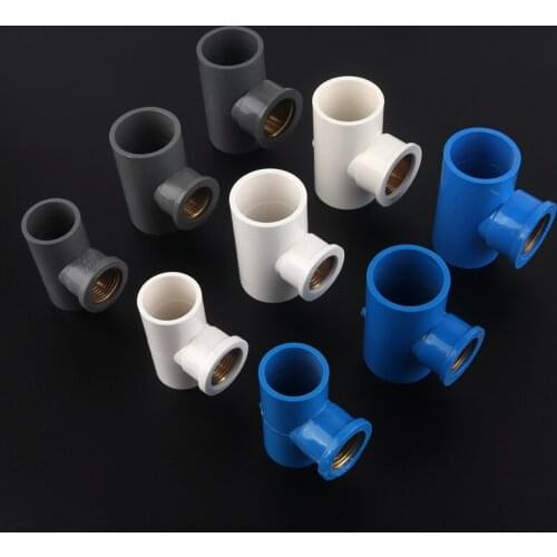 2pcs 1/2, 3/4Inch PVC Reducing Tee Connectors Female Thread Brass 3 Way Connector Home Garden Water Pipe PVC Joints