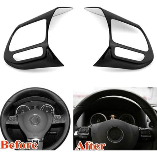 Auto 2Pcs ABS Steering Wheel Decorative Trim Sequins Cover Sticker Frame Garnished Bezel For Tiguan 2010-2015 Car Styling