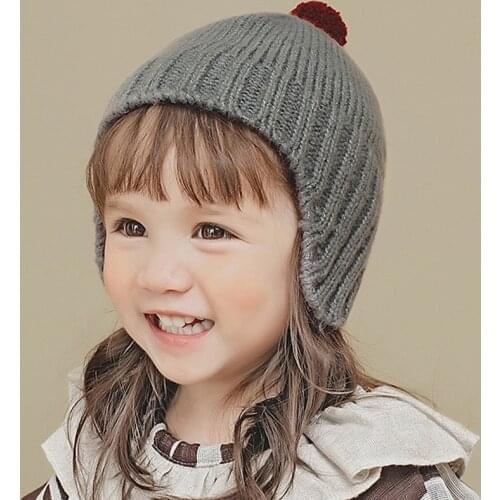 2020 Fur Ball Pompom Winter Hat for Girls Thick Warm Boys Skullies Beanies for Kids Knitted Hats Baby bonnet Cap Xmas Gift MZ028