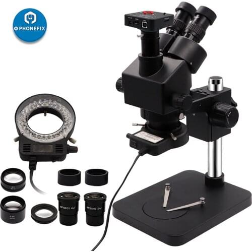 3.5X-90X Black Trinocular Zoom Stereo Microscope With 38MP Camera led ring light Simul Focal Microscope for mobile phone repair