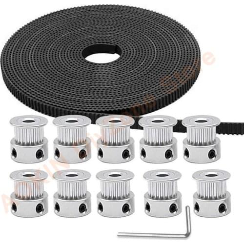 5M Rubber 2mm Pitch 6mm Wide Timing Belt & 10PCS 5mm 20 Teeth Timing Pulley Wheel & Allen Wrench for Reprap/Prusa/3D Printer CNC