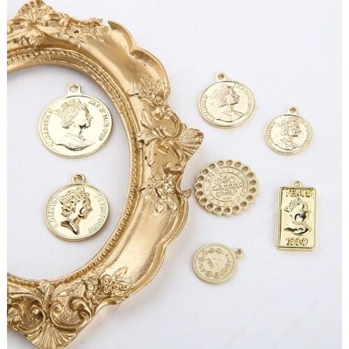 6pcs European and American retro alloy coins beauty head geometric pendant DIY handmade jewelry earrings necklace material