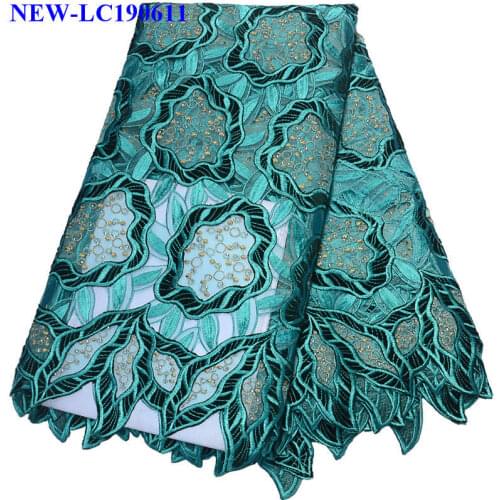 African Rhinestones Lace fabric 2019 Hot Selling France Mesh lace Fabric High Quality Green African Organza Lace Fabric XGT03