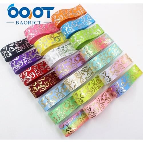 I-19726-1671,7/8'' 22mm Hot Gold and Silver Flowers Printed grosgrain ribbon,10yards DIY handmade headwear accessories