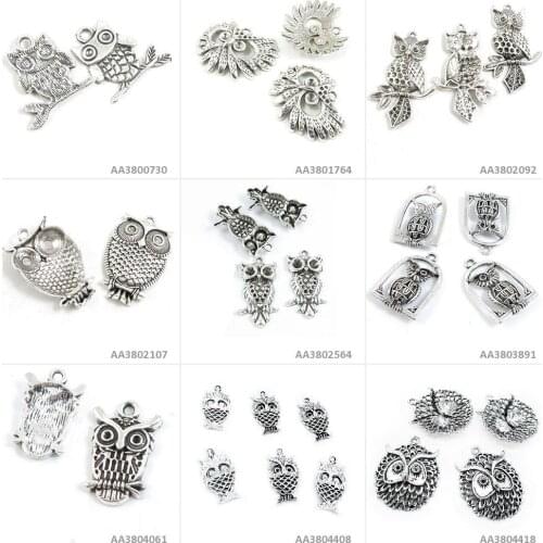 Antique Silver Tone Jewelry Charms Owl Head Cute Bracelet Pendant Necklace Beading Craft Making Supplies