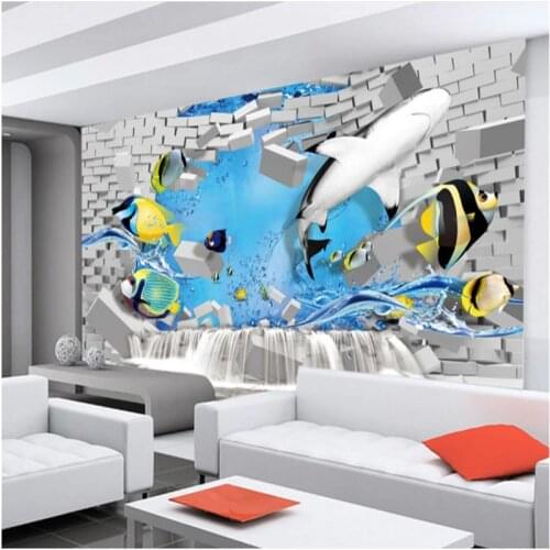 Beibehang Large custom wallpapers creative 3D brick wall underwater world background wall decoration painting