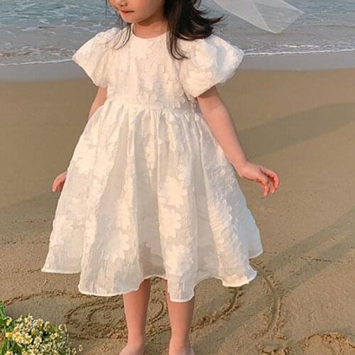 Girl White Tutu Dress Gown Performance Birthday Party Dresses Kids Princess Dress Childrens Casual Puff Sleeve Flowers Clothing