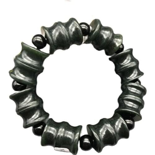 Chinese Hand Carved Jade Bead Natural Hetian Blue Jade Bracelet