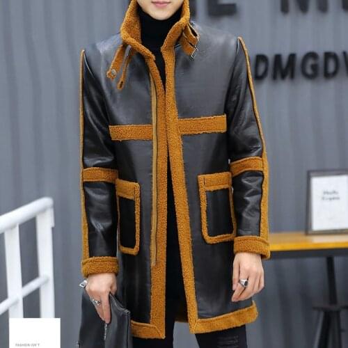 Brand Faux Leather Jackets Men Mid-length Coat Autumn Winter Fleece Windbreaker Warm Trench Coats Ropa De Hombre M-4XL