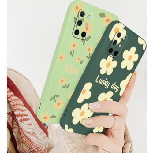 Fashion Vintage Yellow Flowers Liquid Silicone Phone Case For Oneplus 8t 9 9pro 9r pro Soft Back Cover