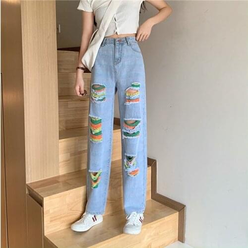 Spring Autumn Fashion Women Hollow Out High Waisted Denim Pants Casual Loose Hip Hop Pants Zipper Fly Streetwear Sexy Jeans