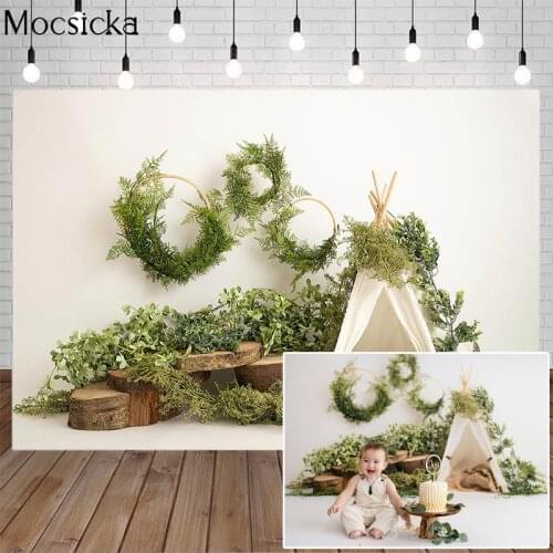 Newborn Spring Backdrops Baby Newborn Tent Wigwam Grass Ring wood White Wall Party Portrait Photography Background Photo Studio