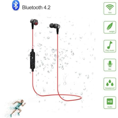 GR-A01 Bluetooth V4.2 Wireless Headphones Sweat Water Proof Sports Stereo Neckband Earphones Mic Earbuds Headset for all phone