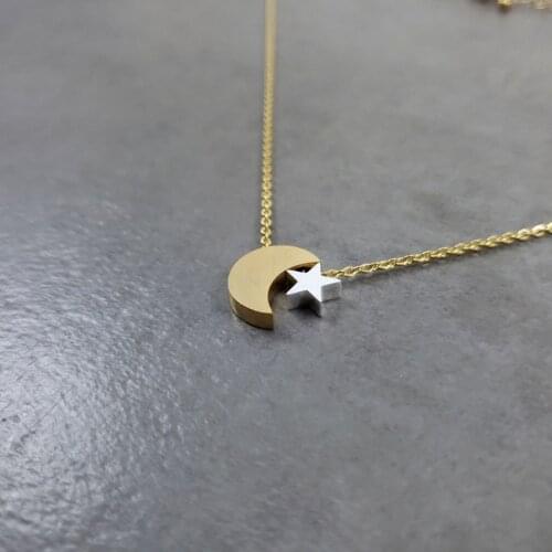 Delicate Moon Stars Pendant Necklace Women Cute Jewelry Stainless Steel Gold Color Phase Choker Best Friend Gifts
