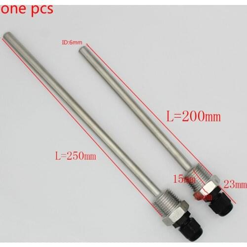 Thermowell Immersion Sleeve Pocket Stainless Steel 304 BSP 1/2" for Max 6mm OD Wire PT100 PT1000 NTC10K NTC50K Pip L 200-400mm