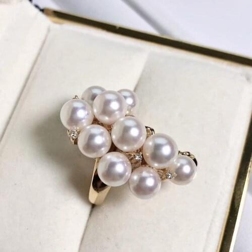 Y213 Fine Jewelry 18K Gold Made In Japan Diamonds Akoya Pearls 6-7mm Rings for Women Fine Pearls Rings