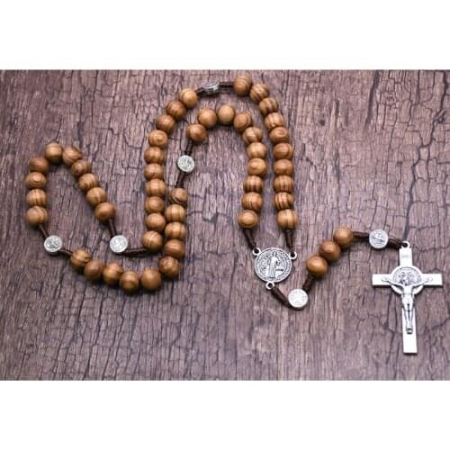 Handmade Round Bead Rosary Necklace Men Cross Jesus Pendant Catholic Religious U2JC