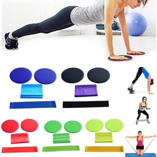 HOT SALES!!! 1 Pair Yoga Exercise Sliding Discs Slider with Resistance Ring Elastic Band