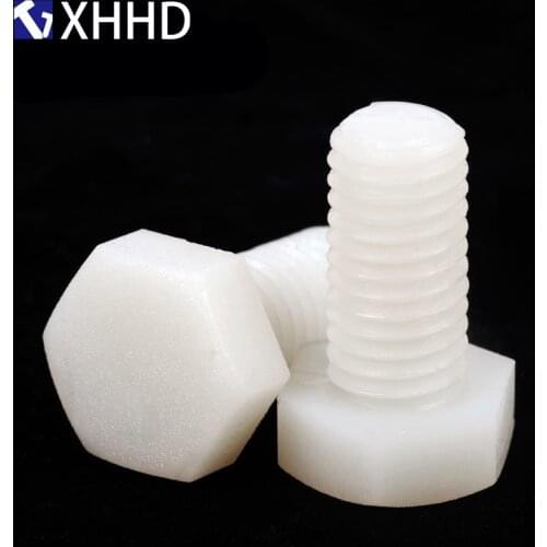 M3 M4 M5 White Nylon External Hex Machine Screw Metric Full Thread Plastic Insulation Outside Hexagonal Bolt PA66