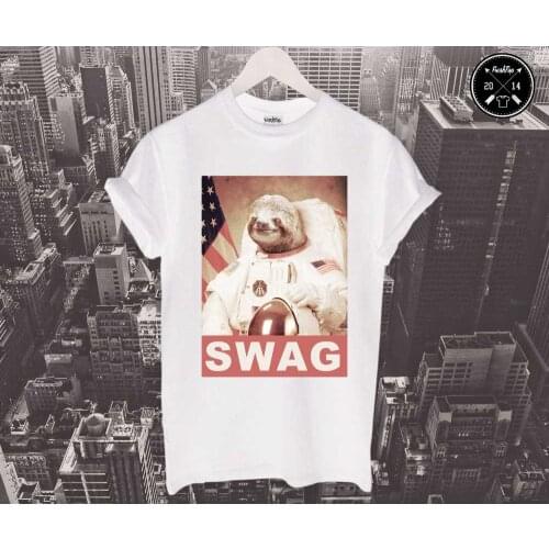 Fashion Summer t-shirt Swag Astronaut Cosmonaut Sloth T Shirt Top USA United States America Gift Tee Shirt