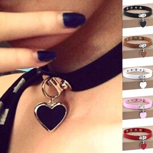 Fashion Sexy Punk Gothic Leather Choker Necklace Heart pendant Anime rock Harajuku necklace collar choker necklace bracelet