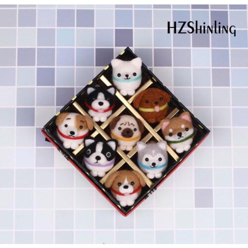 Non-Finished 9 Dogs DIY Wool Felting Package Handmade Teddy Dog Toy Doll Wool Felt Poked Kitting For Girls