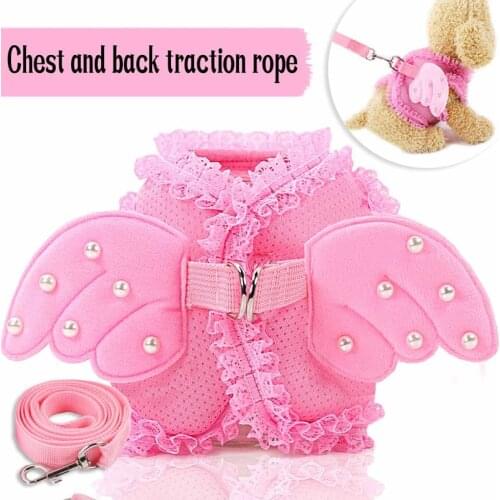 Adjustable Leashes Small Dog Harness and Leash Set Pet Cat Vest Harness Pearl Cute Angel Wing Princess Pet Dog Harness Leashes