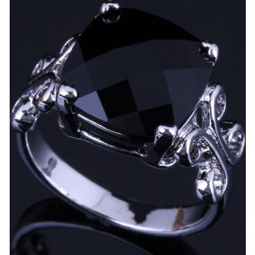 Heavenly Square Black Cubic Zirconia Silver Plated Ring V0454