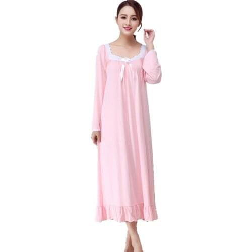 Palace Style New Women Modal Cotton Nightgown Nightdress Nighties Women Sleeping Dress Lace Nightgowns Women Plus Size Sleepwear