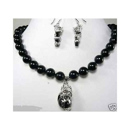 New Style Hot sale**** Fashion beautiful 10mm black jade dragon earring pendant Necklace set Fashion Wedding Party Jewellery