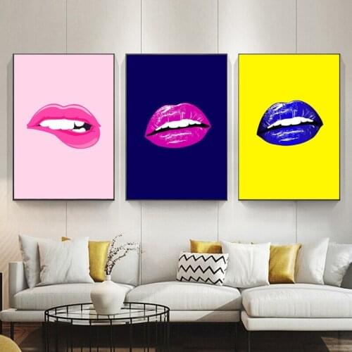 Pink And Blue Sexy Lips Colorful Background Minimalism Canvas Painting Posters And Prints Wall Pictures For Living Room Decor