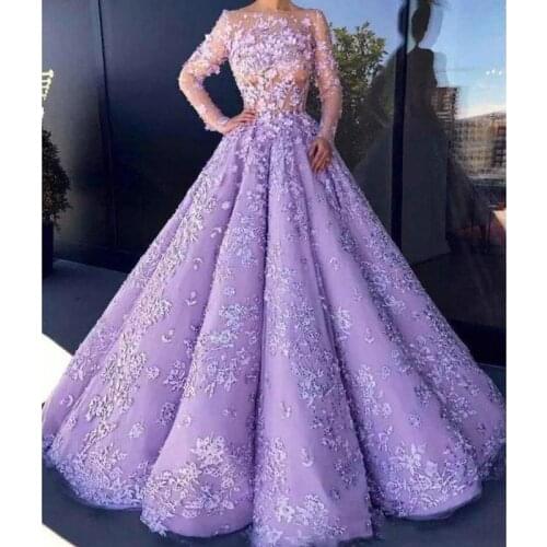 Stunning Lavender Ball Gown Quinceanera Dresses For Sweet 16 Prom Pageant Wears Masqurada Sheer Long Sleeve Full Petal Power 3D