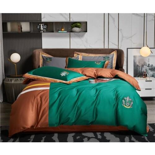 Premium Egyptian Cotton 800TC Orange Green Patchwork Duvet Cover Chic Designer Bedding 4Pcs 1Duvet Cover 1Bed Sheet 2Pillowcases