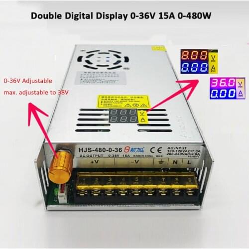 Double Digital Display Adjustable Switching Power Supply 0-36V 15A 480W HJS-480-0-36 DC voltage regulator Transformer