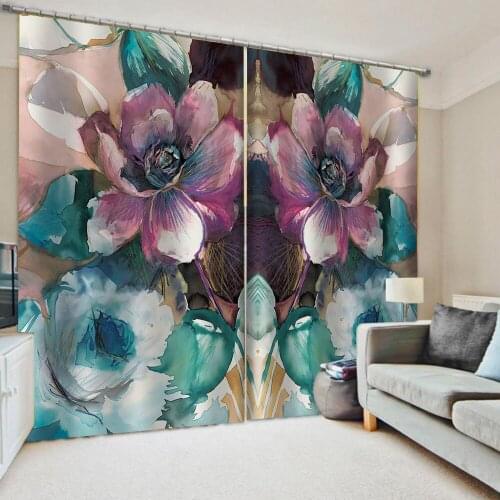 Luxury Blackout 3D Window Curtain For Living Room fashion flower blue curtains stereoscopic curtains