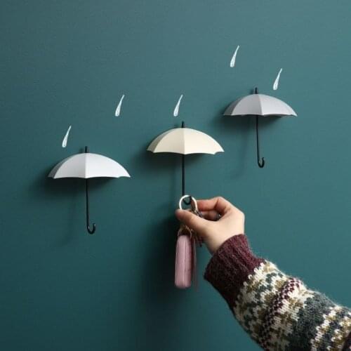 Wall mounted Key sticky hooks cute creative umbrella Strong Self Adhesive accessories for kitchen bathroom hanger Rack holder