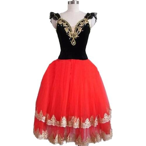 Don Quixote Variation Black Red Professional Ballet Long Tutu Spanish Ballet Costume Romantic Tutu Ballerina Ballet Tulle Dress