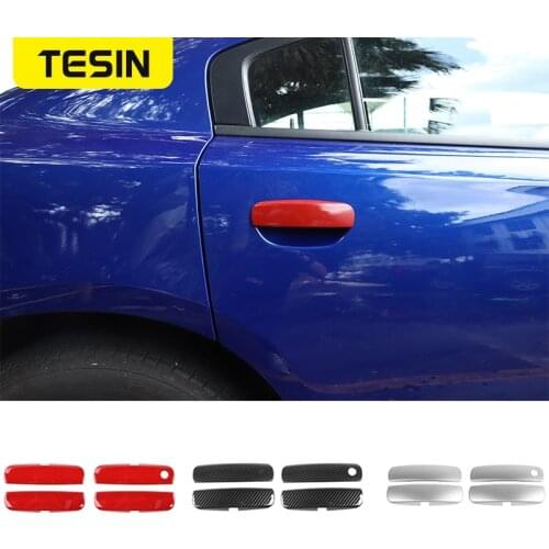 TESIN Car Exterior Sticker 4pcs for Dodge Charger ABS Carbon Fiber Door Handles Trim for Dodge Charger 2010-2019 Accessories