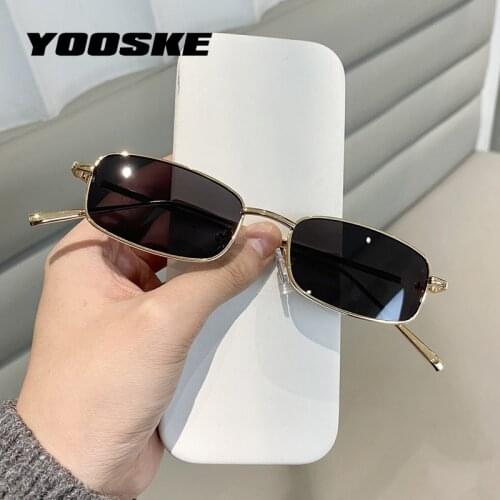 YOOSKE Vintage Small Sunglasses Men Women Red Rectangle Sun Glasses Female Male Brand Designer Metal Eyewear UV400