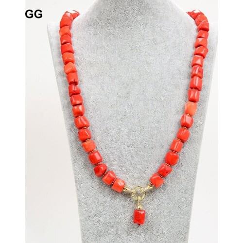 GuaiGuai Jewelry 28'' 13mm Natural Orange Pink Cylindrical Coral Beads Necklace Pendant For Women