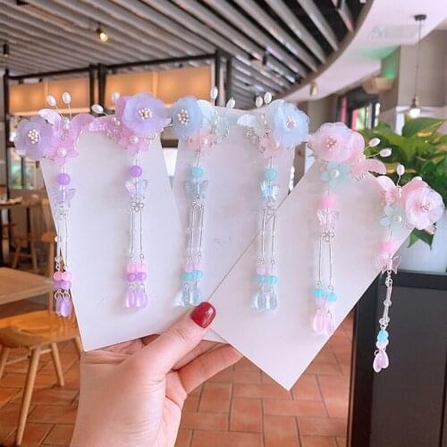 2pcs Cherry Blossom Butterfly Tassel Antique Hair Clips Hanfu Chinese Traditional Headdress Handmade Hair clip