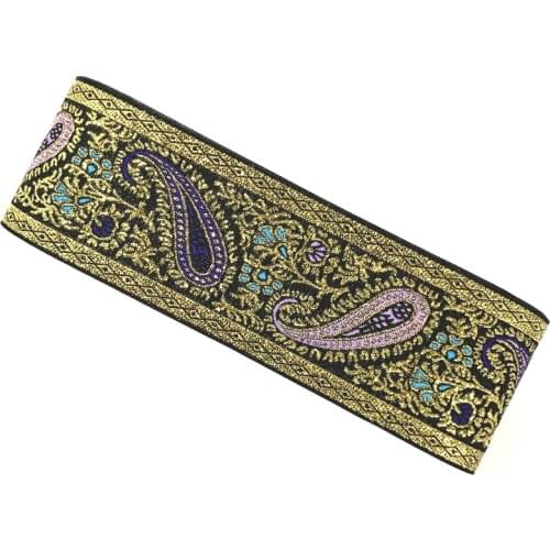 ZERZEEMOOY 2 inch 50MM 10 Yards Woven Jacquard Ribbon Spun Gold Trims Quilt Accessories Classical Style Purple And Blue