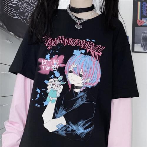 Harajuku Style Anime Clothing for Girls Vintage Short Sleeve Tees Women Vintag E Girl Tshirt Oversize Cute Manga