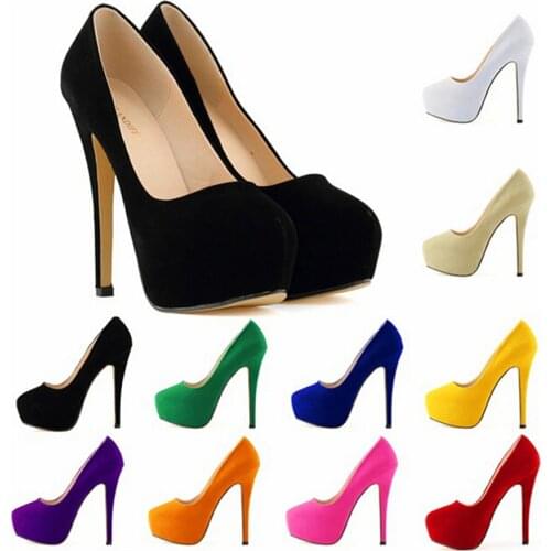 Star Style Super High Platform Women Pumps New Arrival European and American Fashion Solid Flock Skin Shallow High Heels Shoes