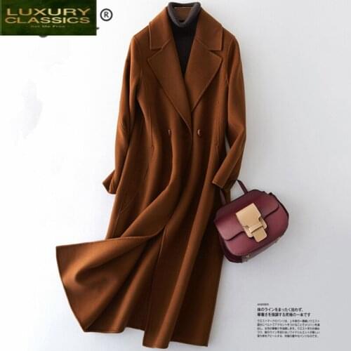 100% Wool Coat Winter Female Vintage Long Cashmere Jacket Women Autumn Elegant Woolen Jackets Manteau Femme Hiver WBYL