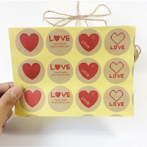 120PCS Vintage Romatic Love Heart series Round Kraft paper Sticker for Handmade Products Gift sealing packaging label