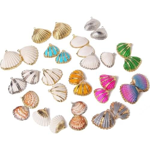 2-10 Pcs Natural Rainbow Scallop Pendant Necklace Jewelry Findings Electroplate Shell Connetor DIY Making Women Earrings Gifts