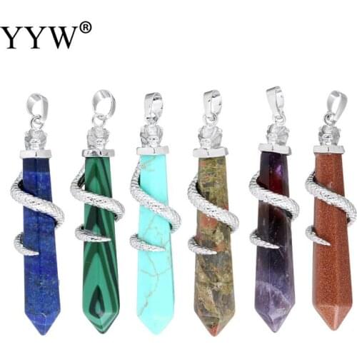 2018 fashion Natural Gem Stones Malachite Quartz Opal Charm Pendants Jewelry Pendulum Silver color Plated Dragon Animal Pendant