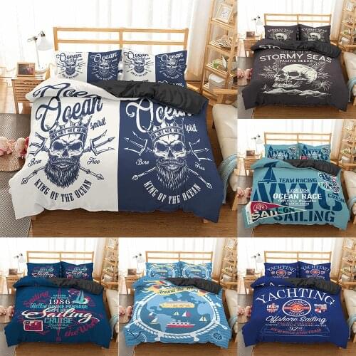 2021 Nautical Ocean Bedding Set Adventurer Bed Linen Skull Duvet Cover Queen King Size Comforter Cover Set