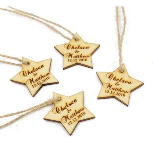 50 Pcs Personalized Engraved Wooden Wine Charm Custom Wood Label Tags Wedding Star Gifts Tags Rustic Birthday Party Favors Tags